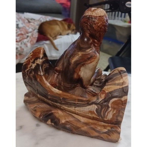 Canoe Door Stop or Single Bookend Carved Rock Very Heavy - Picture 7 of 8